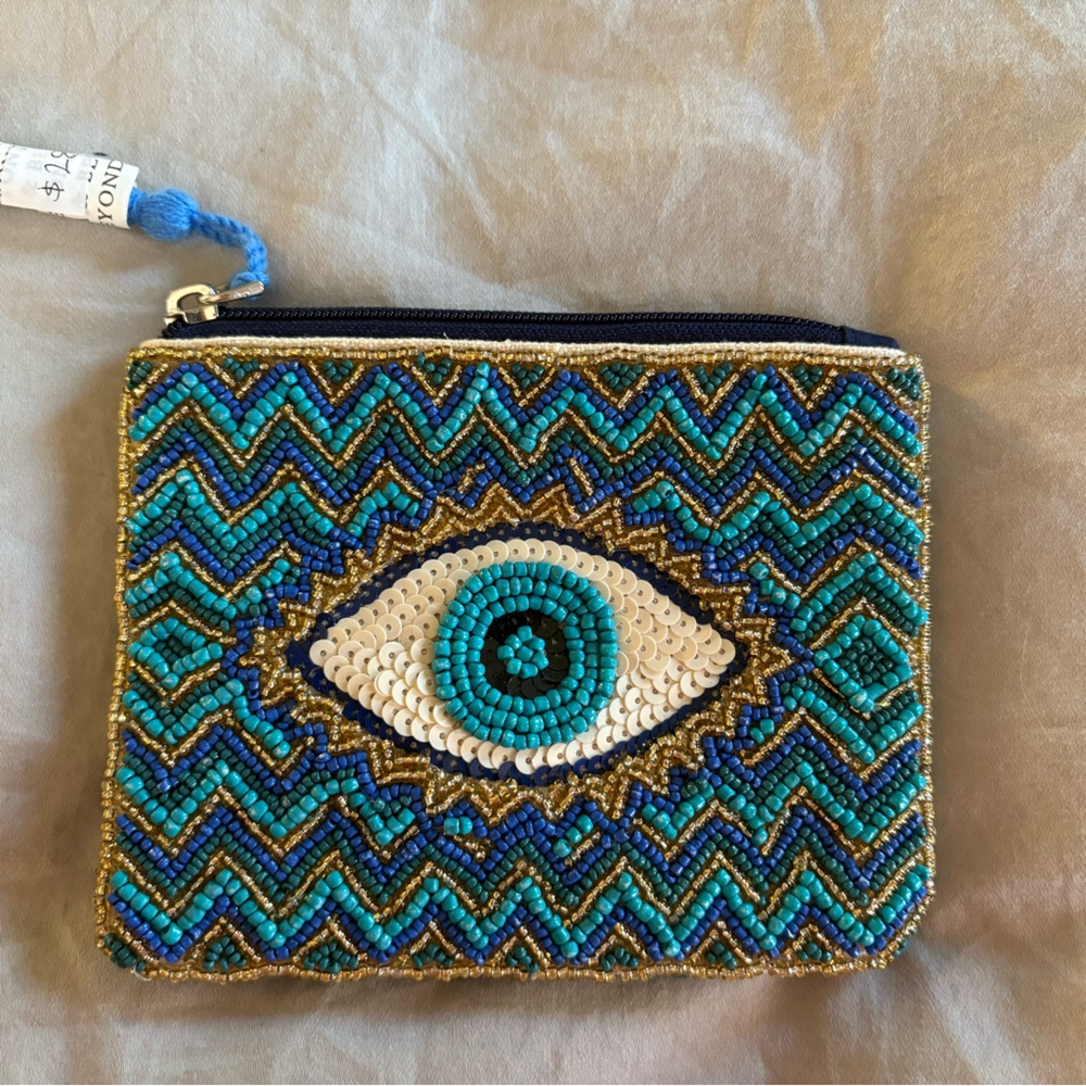 Beaded Evil Eye Clutch - Blue and Gold
